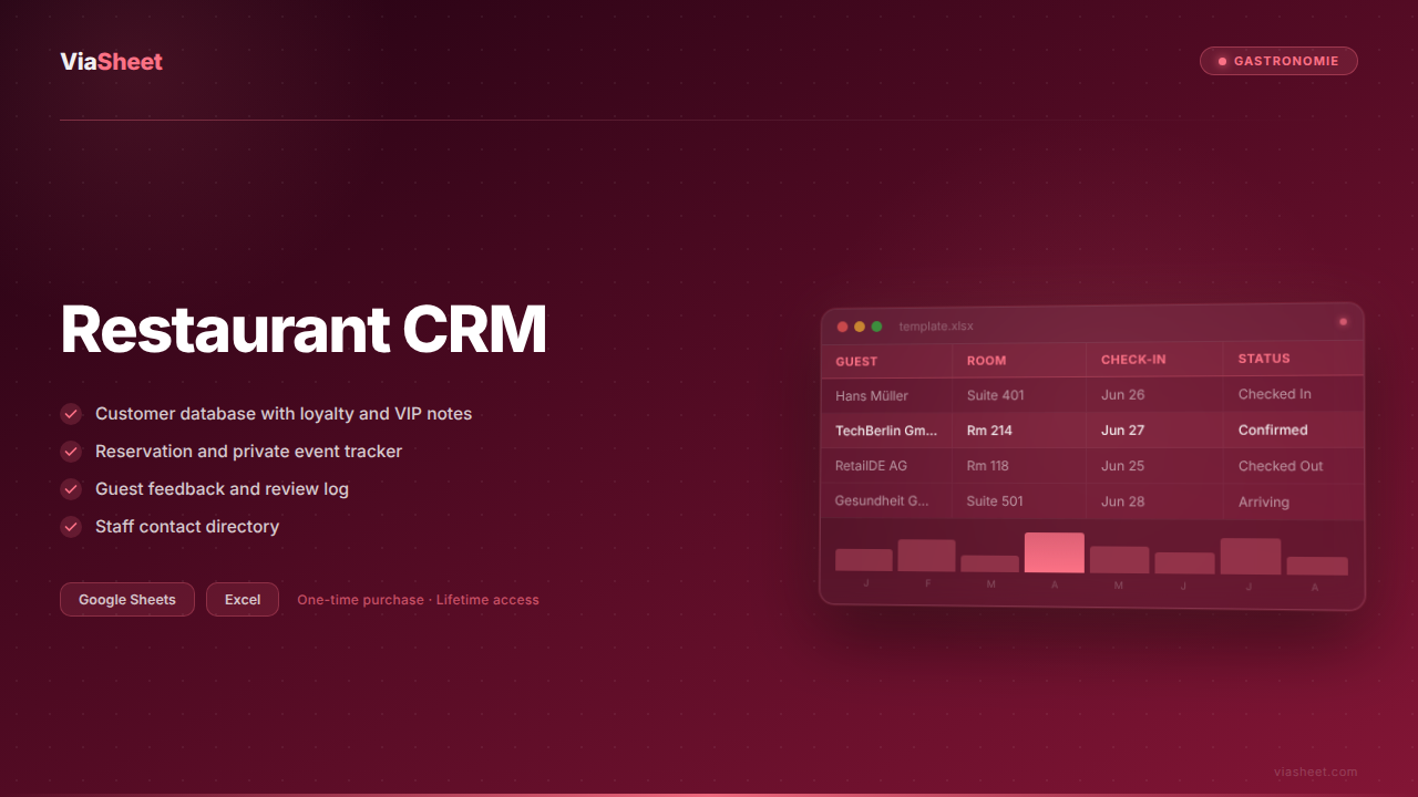 Restaurant CRM spreadsheet showing customer database and reservation tracker