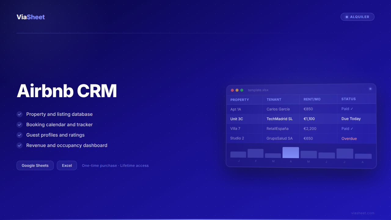 Airbnb CRM spreadsheet showing booking calendar and guest management tracker